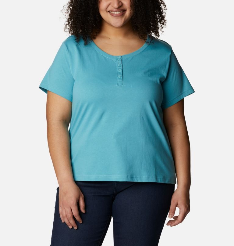 Women\'s Columbia Sapphire Point Henley T Shirts Turquoise | Plus Size CA-Y481A